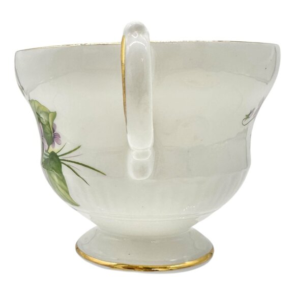 Royal Dover China Bone China Teacup w Saucer White Purple Violets Gold England - Picture 8 of 10